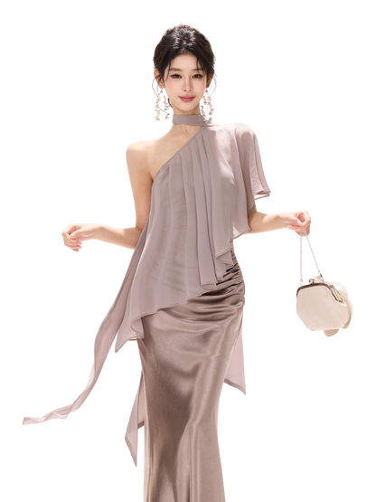 Amber Glow High-Waist Fishtail Satin Skirt
