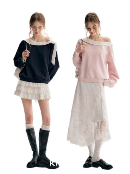 Balletcore Lace Collar Sweatshirt