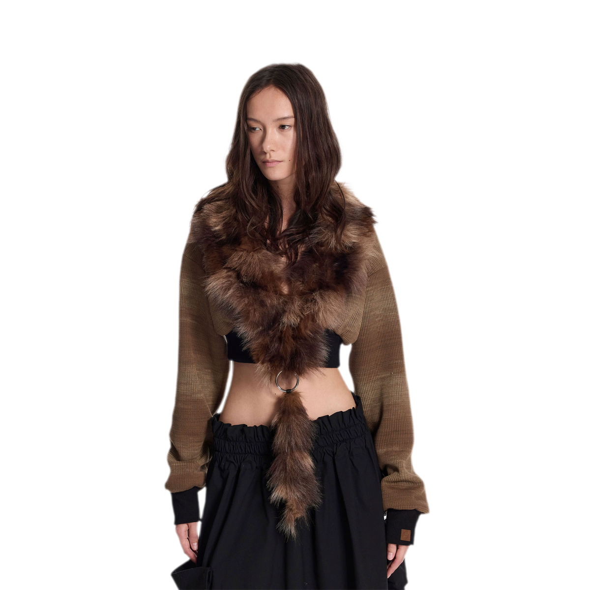เสื้อแจ็กเก็ตไหมพรมคอขนเฟอร์ลายริบ