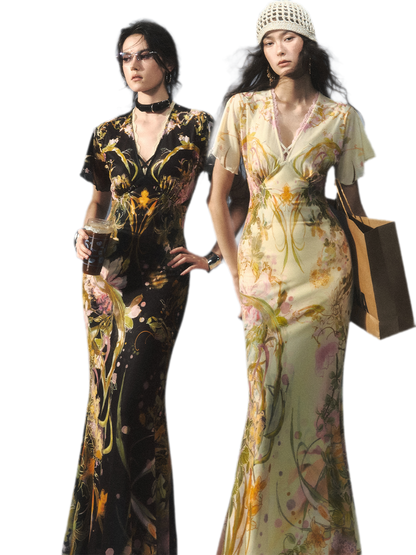 Aquarell-Blumen-Fischschwanzkleid