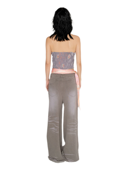 Washed Distressed Straight Pants