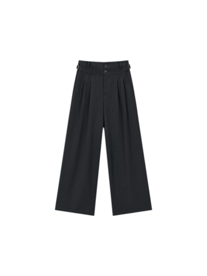 Pinstriped Pleated Wide-Leg Trousers
