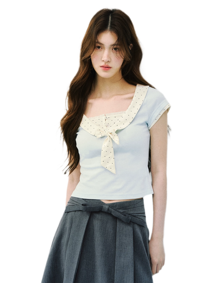 Bow Tie Floral Patchwork Short Sleeve T-Shirt