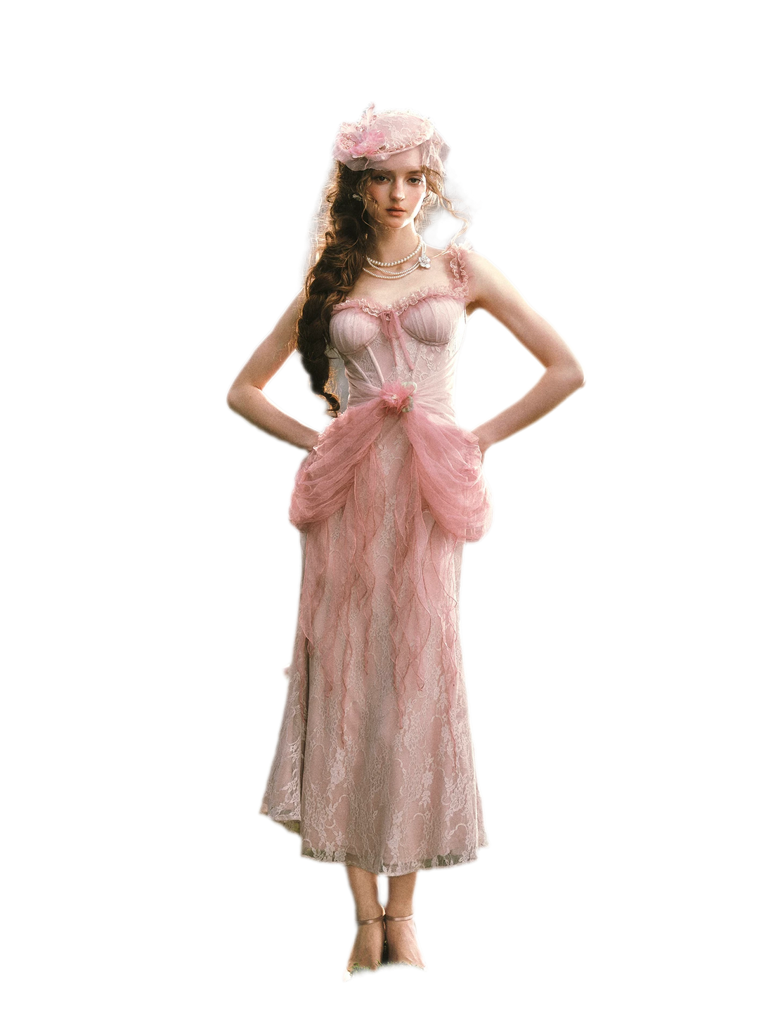 Floral Lace Ruffle Midi Dress