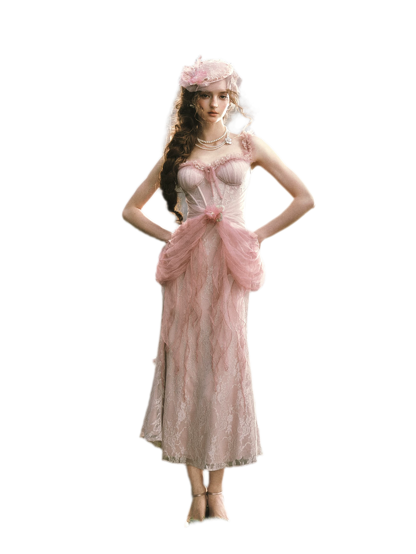 Floral Lace Ruffle Midi Dress
