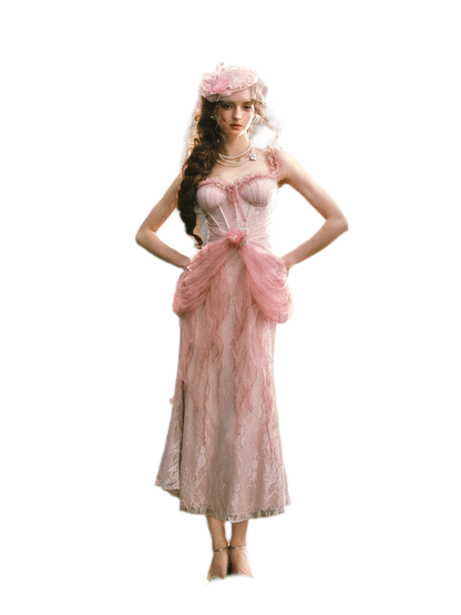 Floral Lace Ruffle Midi Dress