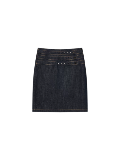 Retro Denim Blue Studded Straight Skirt
