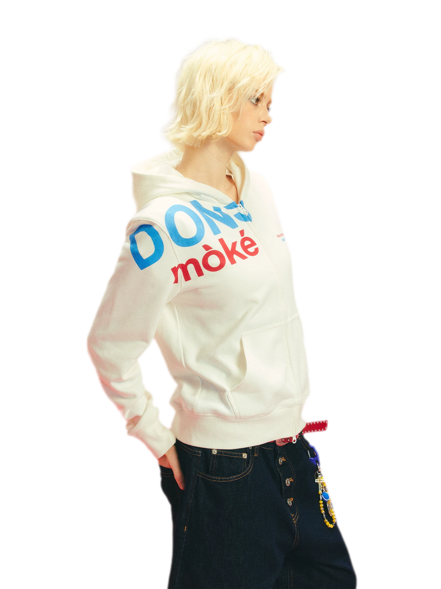 Contrast Slogan Zip Hoodie