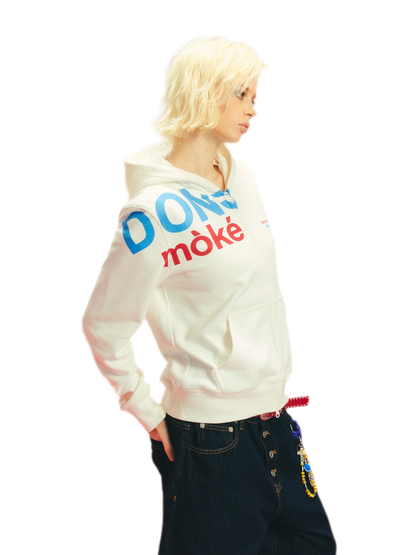 Contrast Slogan Zip Hoodie
