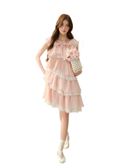 Ruffle Bow Lace Dress