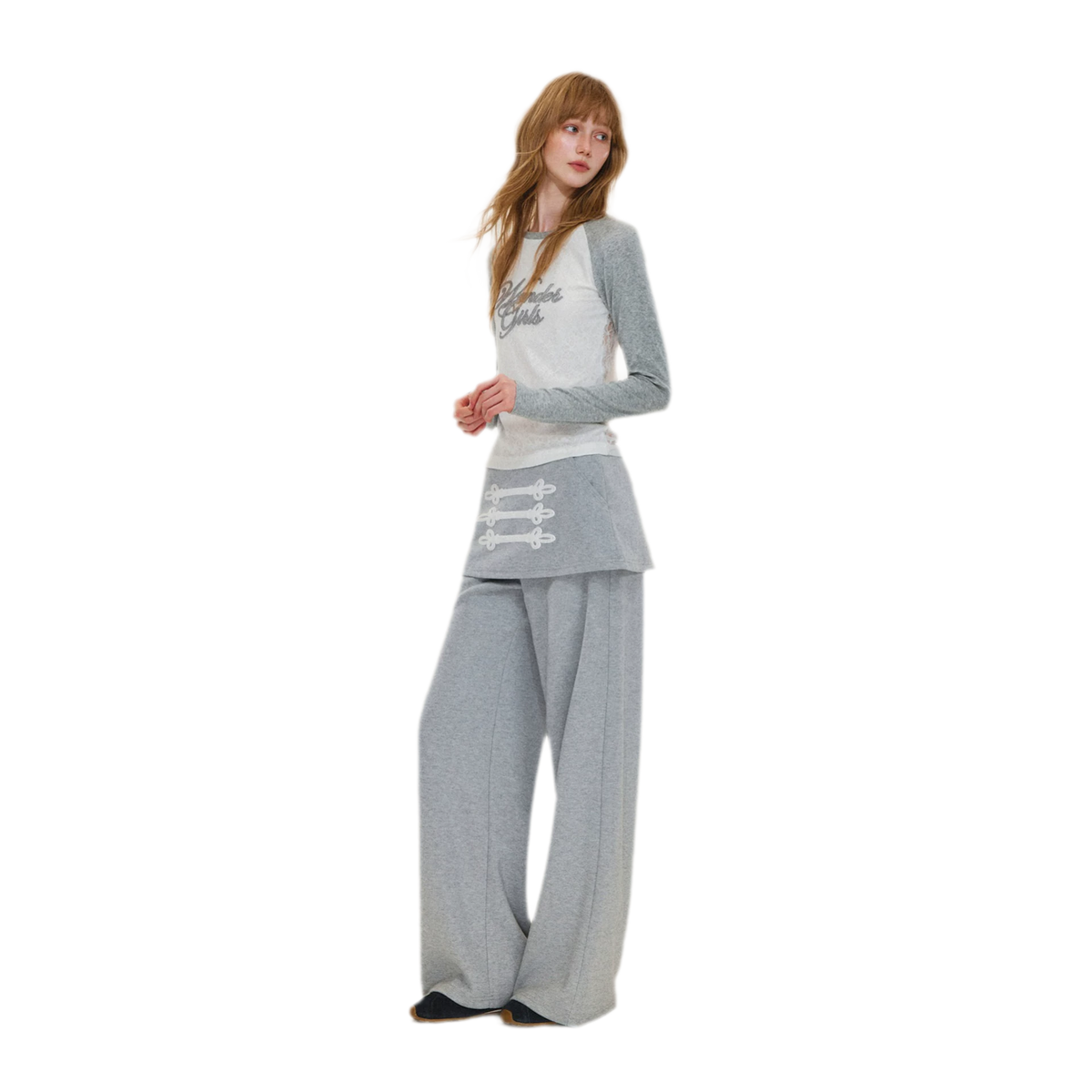 Gestrickte Hose mit Lagenoptik und geradem Bein