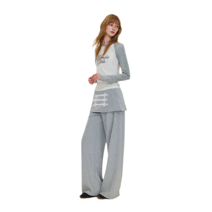 Gestrickte Hose mit Lagenoptik und geradem Bein