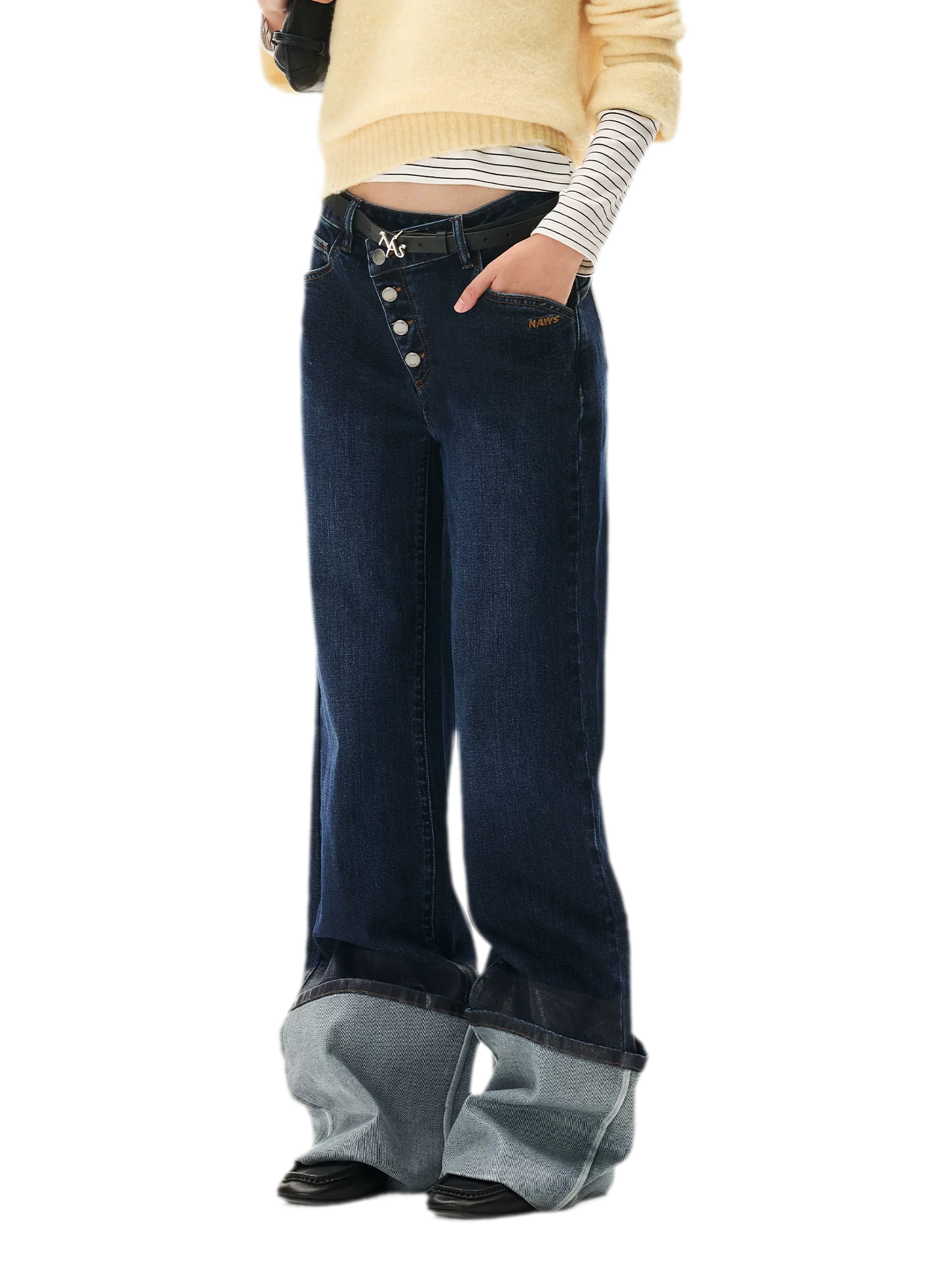 Washed Asymmetric Flare Jeans