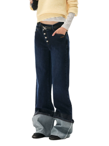 Washed Asymmetric Flare Jeans