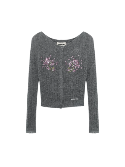 Beaded Floral Fitted Knit Top