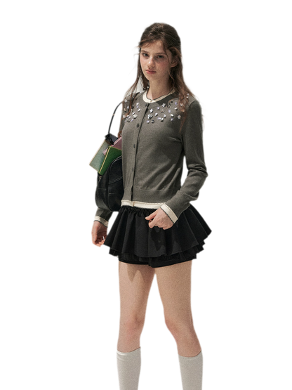 Hand Beaded Colorblock Knit Cardigan