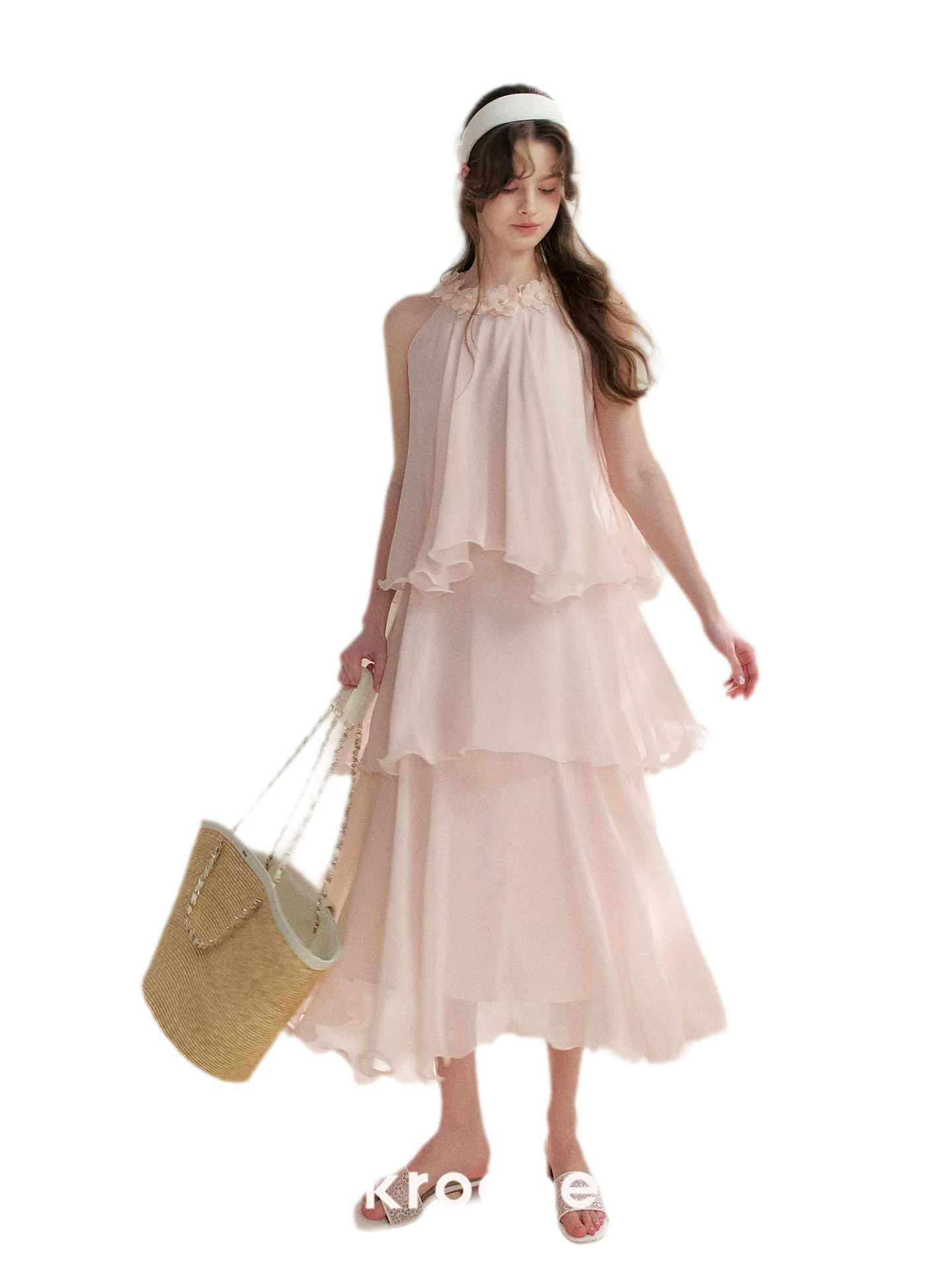 Chiffon Floral Halter Long Dress