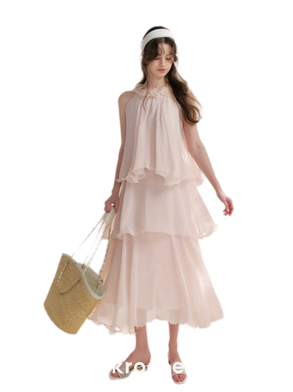 Chiffon Floral Halter Long Dress