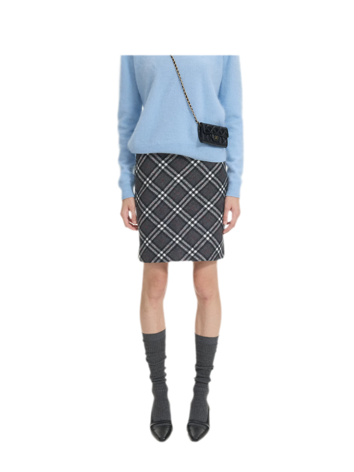 Diagonal Plaid A-Line Midi Skirt