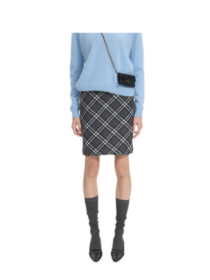 Diagonal Plaid A-Line Midi Skirt