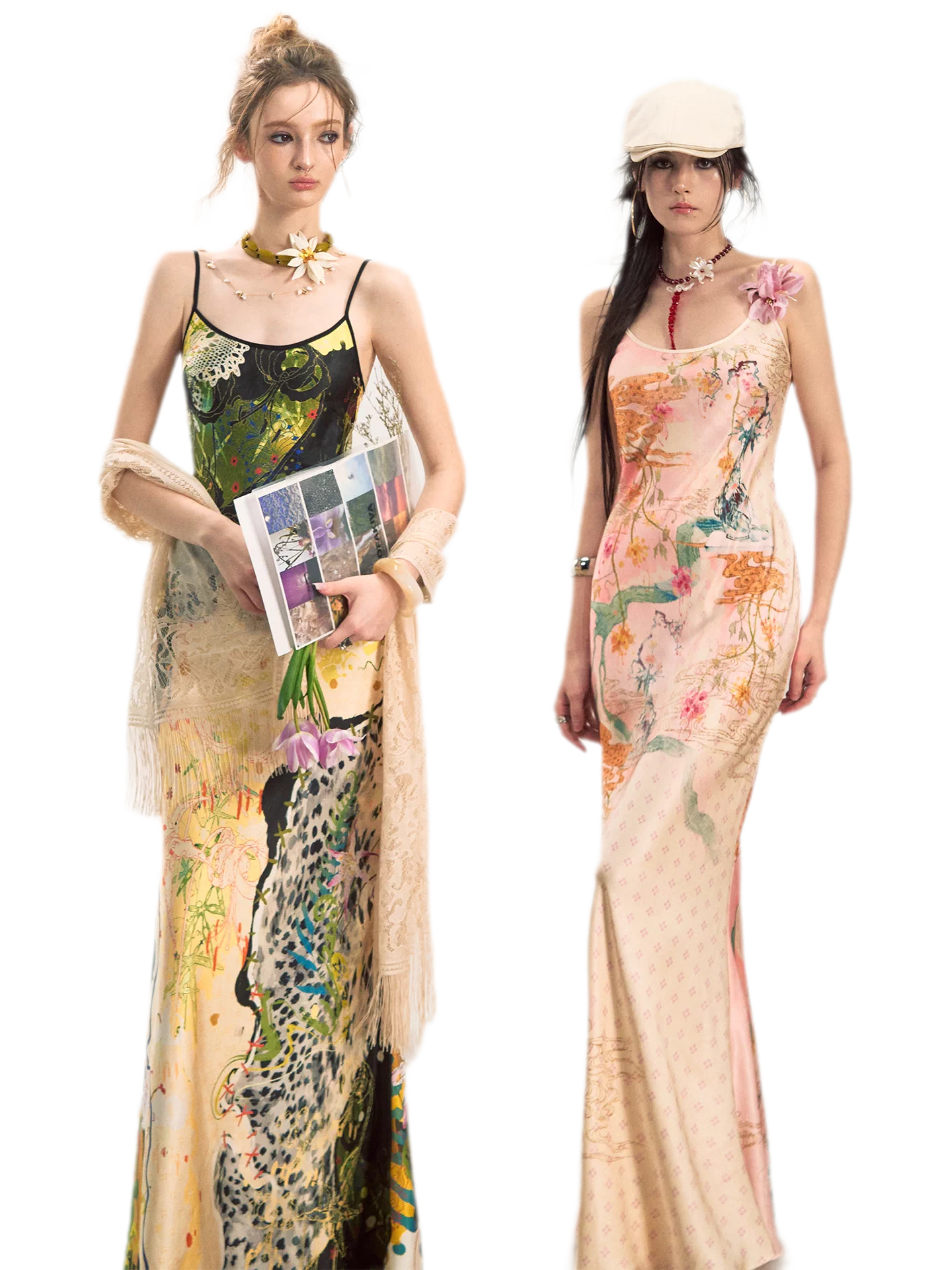 Leopard Stitch Floral Slip Dress