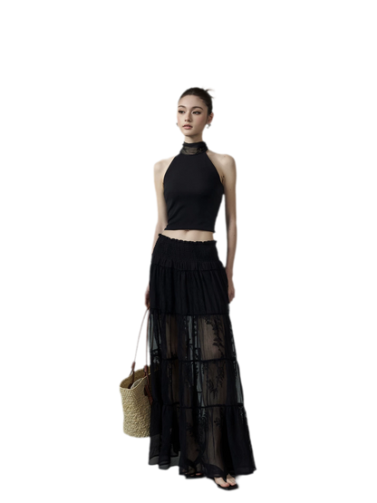 Tiered Lace Maxi Skirt