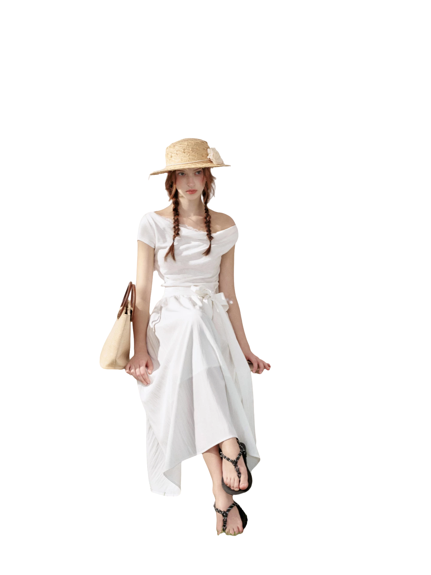 Lace-Trim Off-Shoulder Tie Dress
