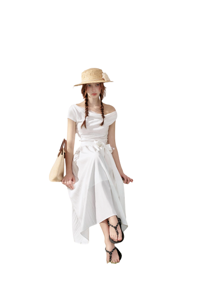 Lace-Trim Off-Shoulder Tie Dress
