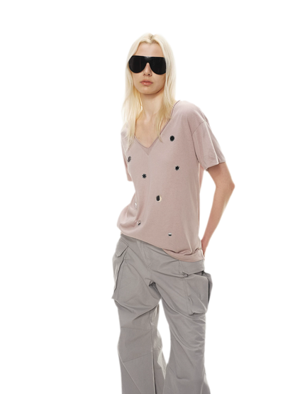 Relaxed Stylish V-Neck Short Sleeve T-Shirt