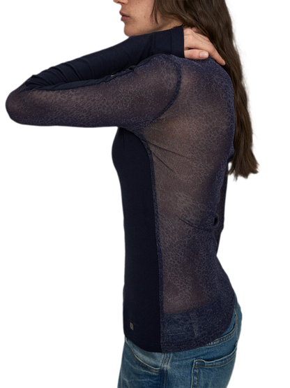 Wool Lyocell V-Neck Long Sleeve Top with Lace