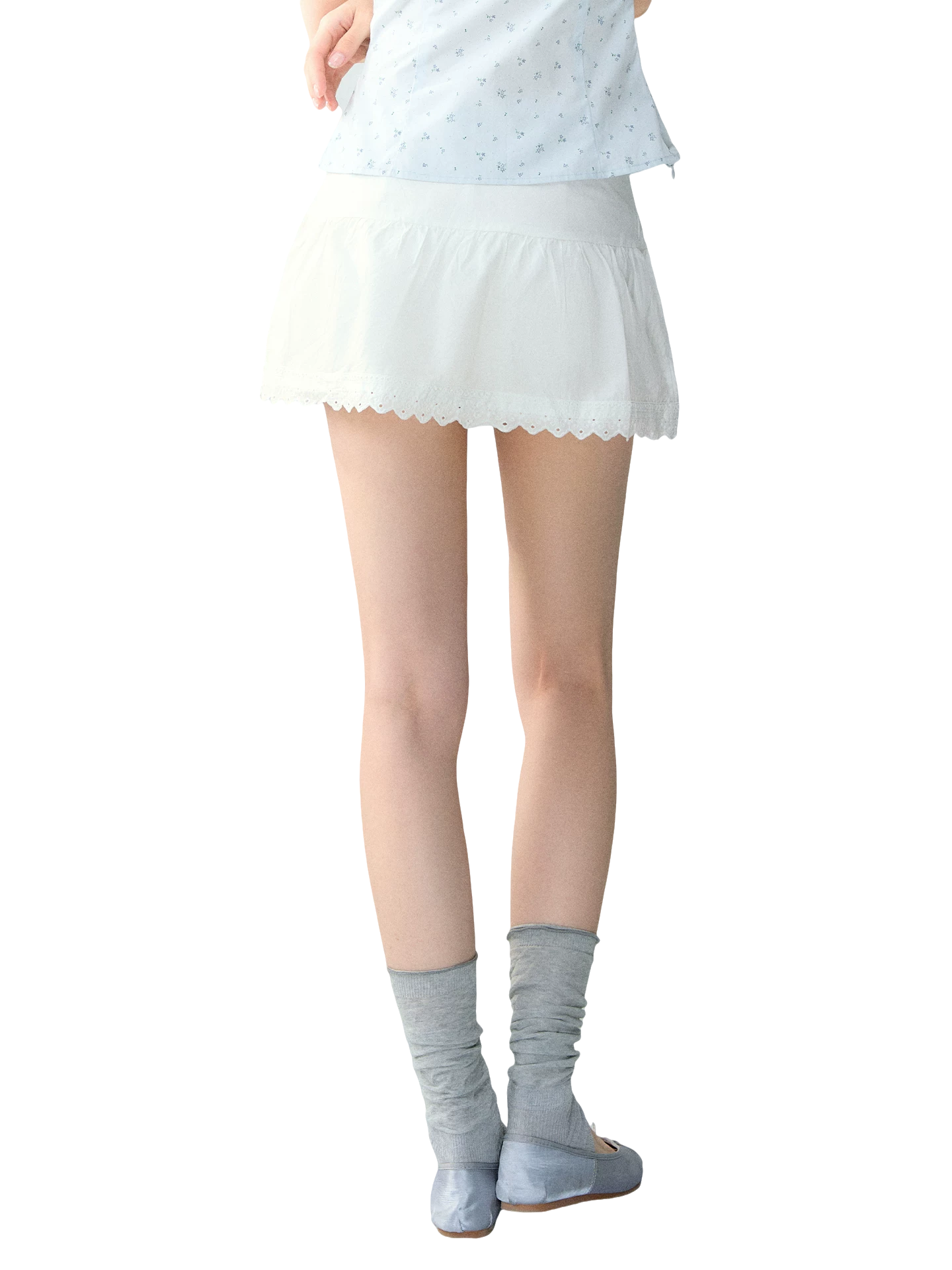 White Lace High-Waist A-Line Skirt