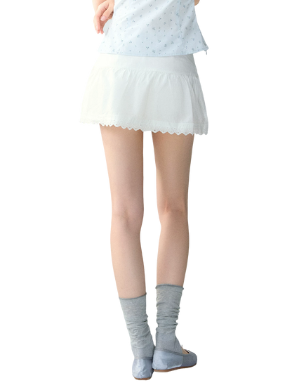 White Lace High-Waist A-Line Skirt