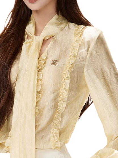 Shimmering Ruffle Lantern Sleeve Blouse
