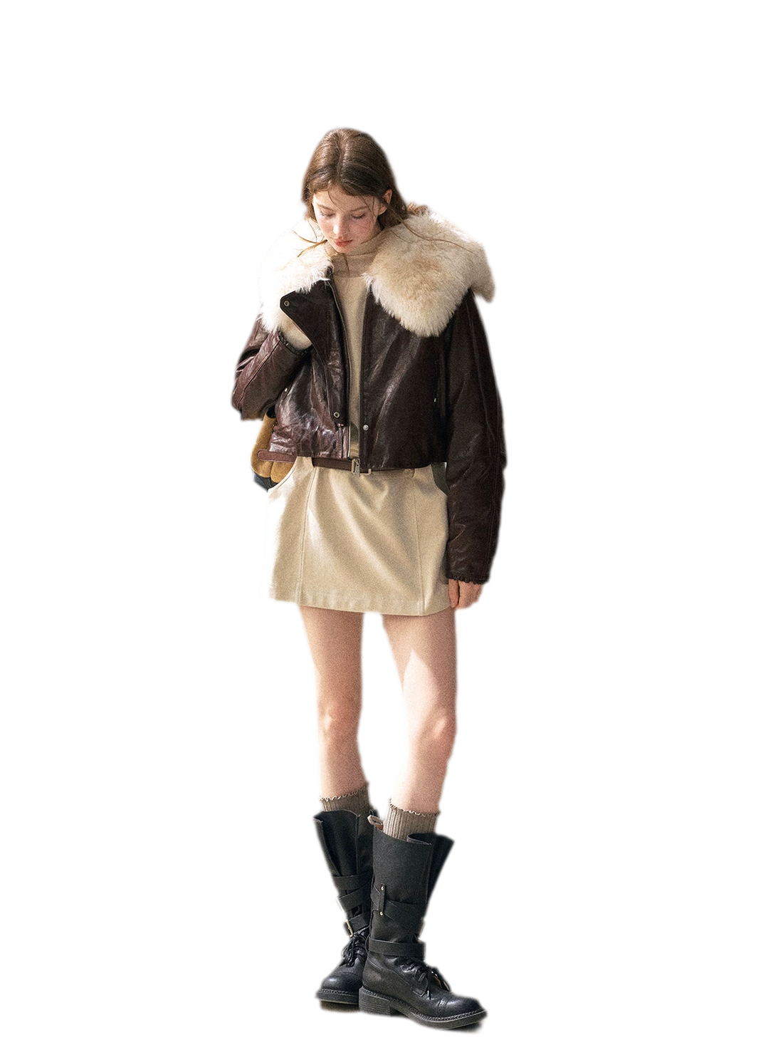 Sheepskin Cropped Goose-Down Jacket