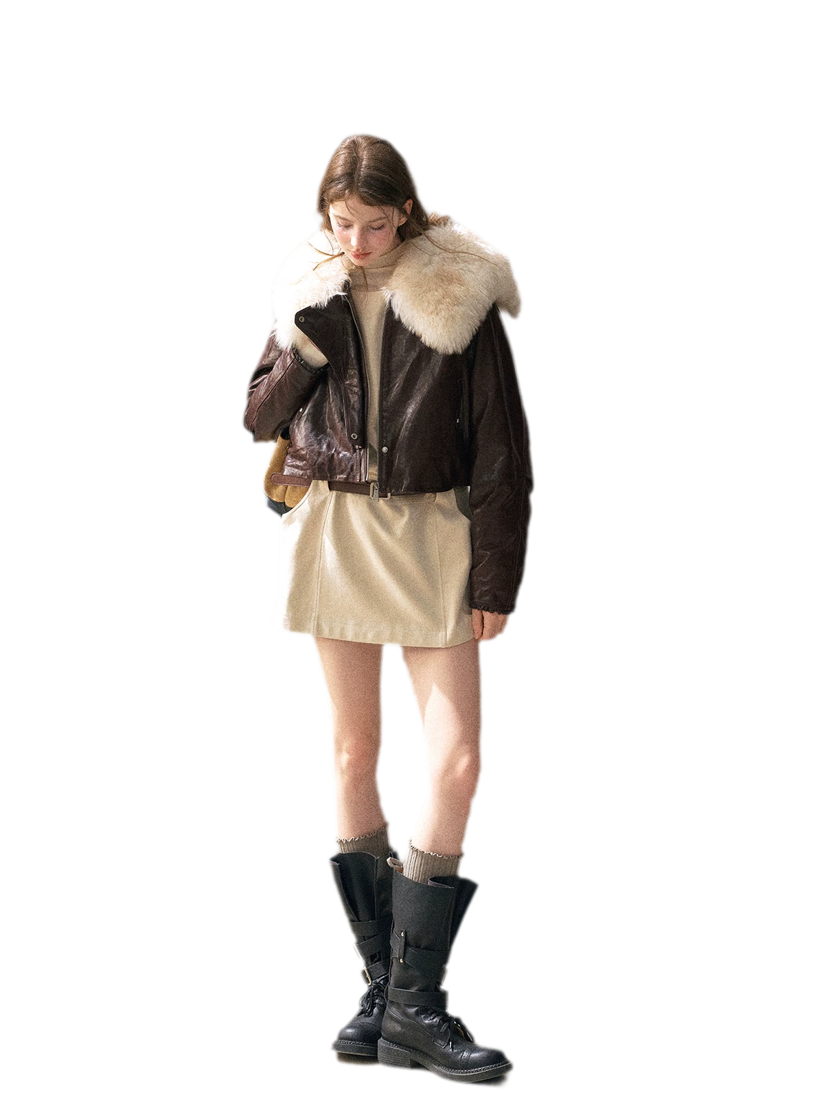 Sheepskin Cropped Goose-Down Jacket