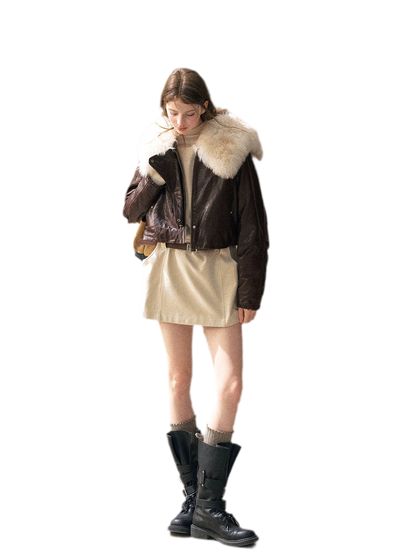 Sheepskin Cropped Goose-Down Jacket