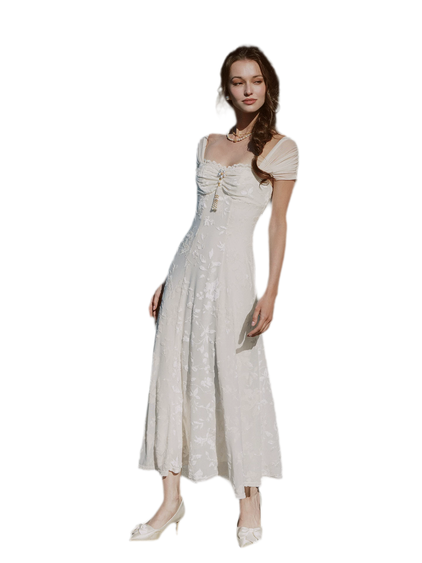 Floral Textured Ruched Maxi Dress