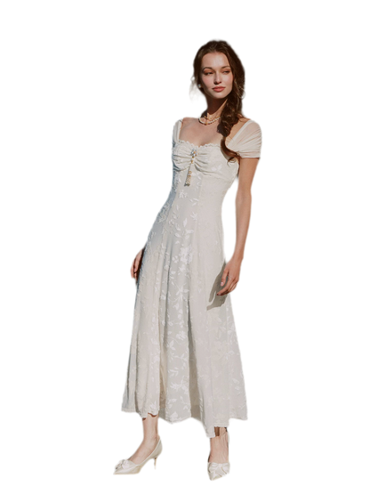 Floral Textured Ruched Maxi Dress