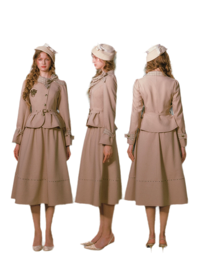 Vintage Belted Trench Skirt Set