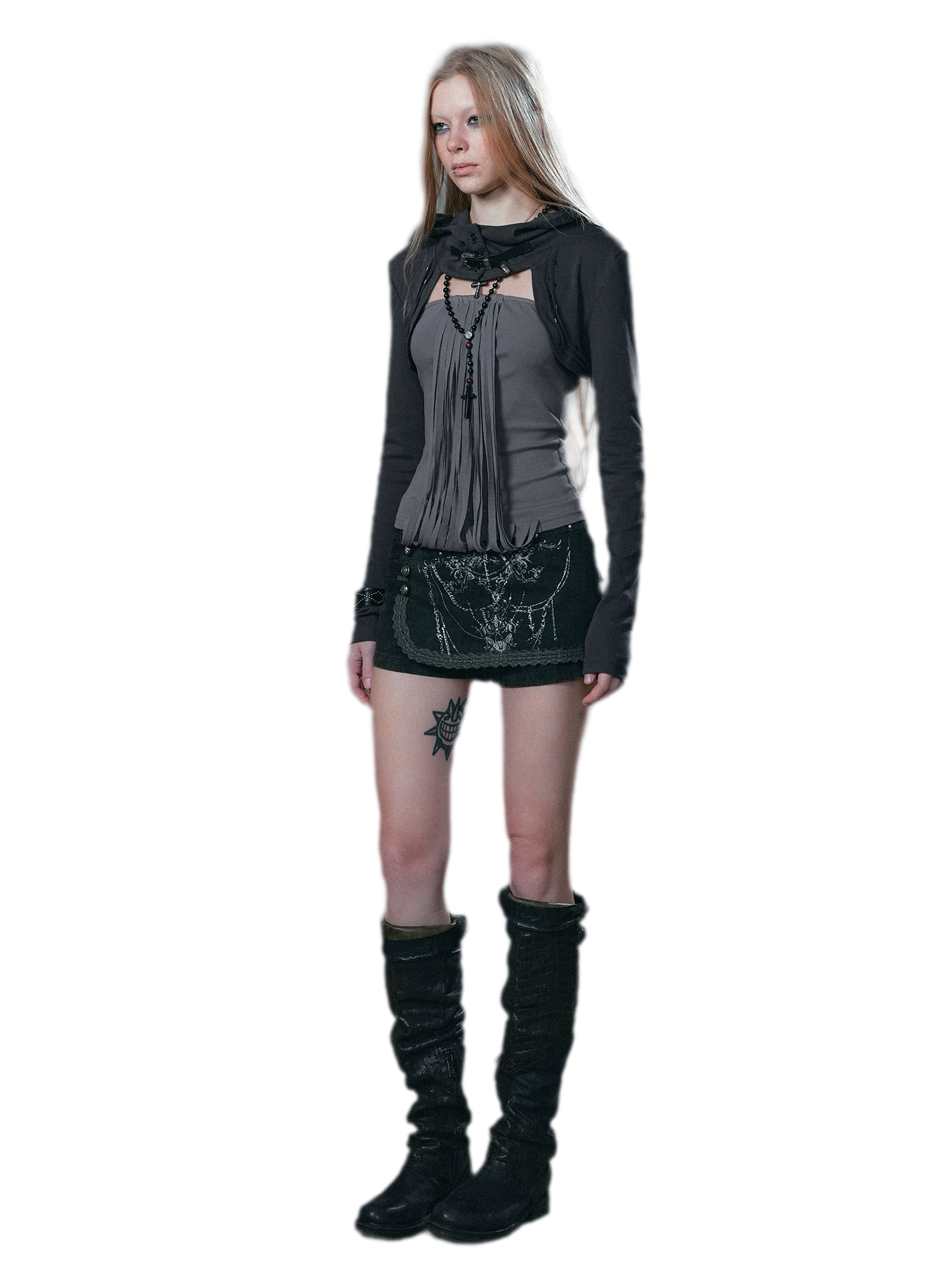Distressed Hooded Knit Bustier Top