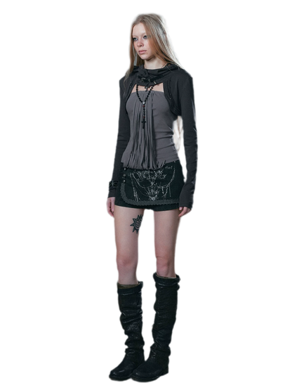 Distressed Hooded Knit Bustier Top