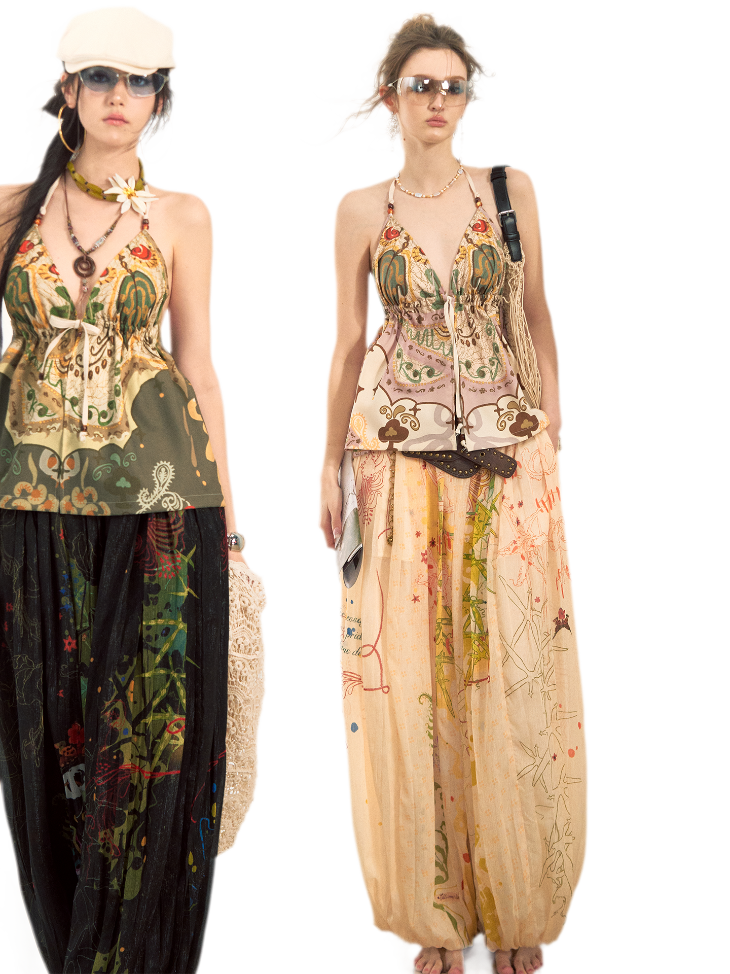 She Island Bohemian Halter Tie-Back Printed Crop Top