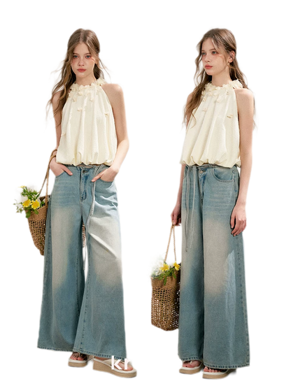 Halter A-Line Top with Floral Texture