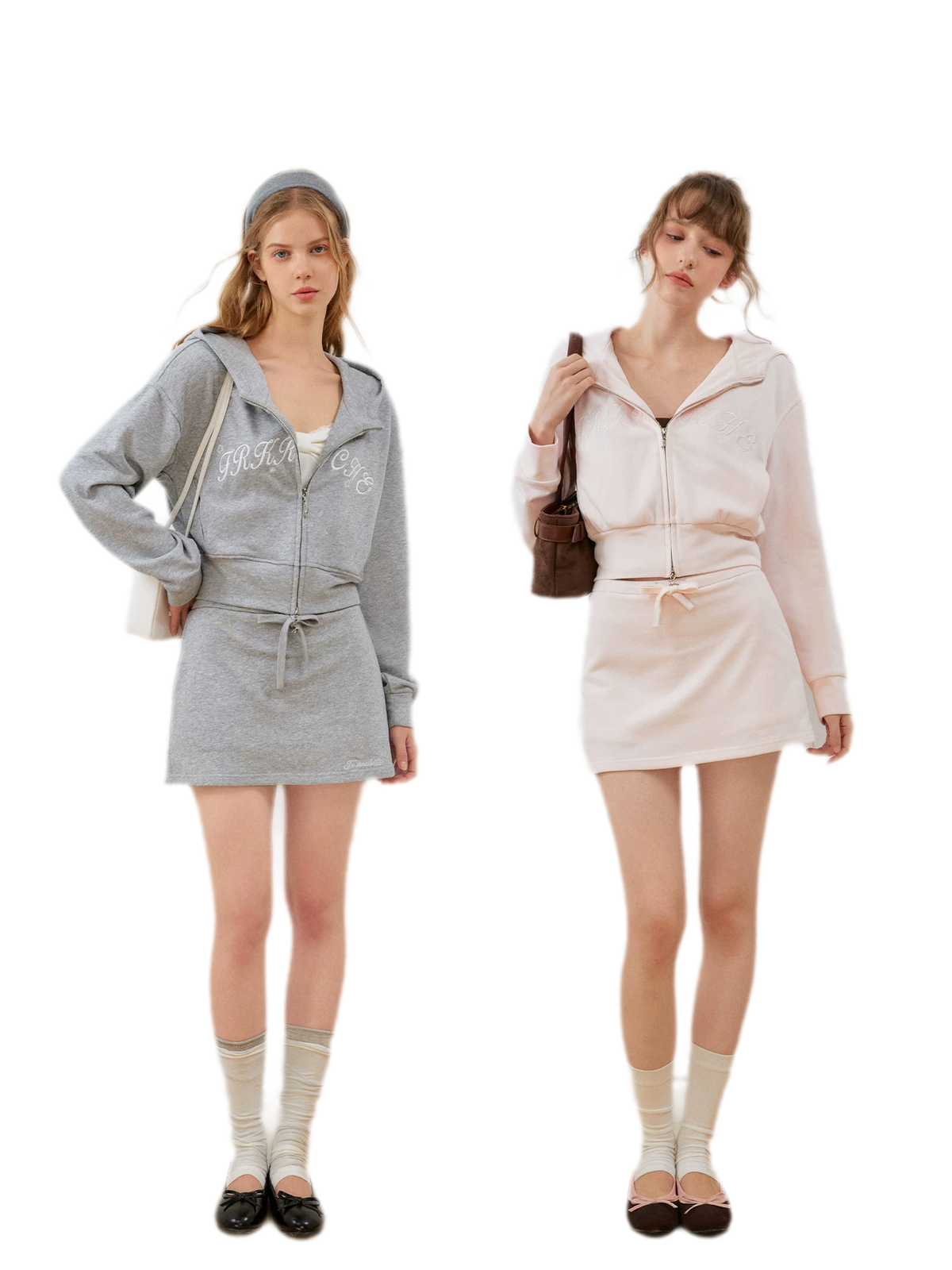 Cropped hoodie-set met contrasterend borduursel