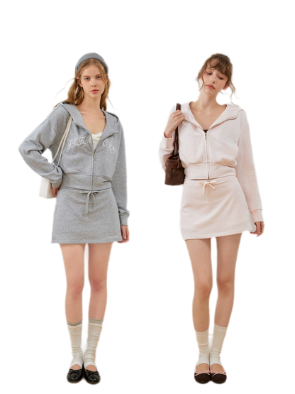 Cropped hoodie-set met contrasterend borduursel