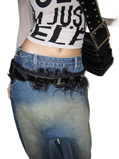Black Waist Fur Belt