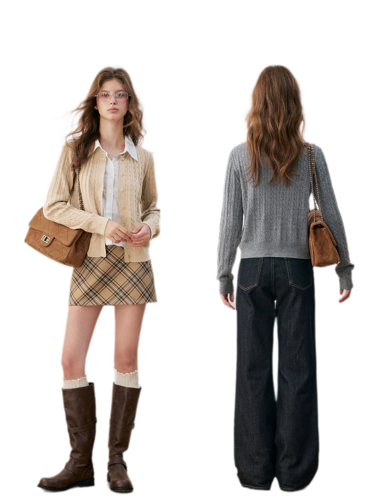 Cardigan en maille torsadée avec empiècement chemise
