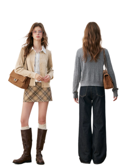 Cardigan en maille torsadée avec empiècement chemise