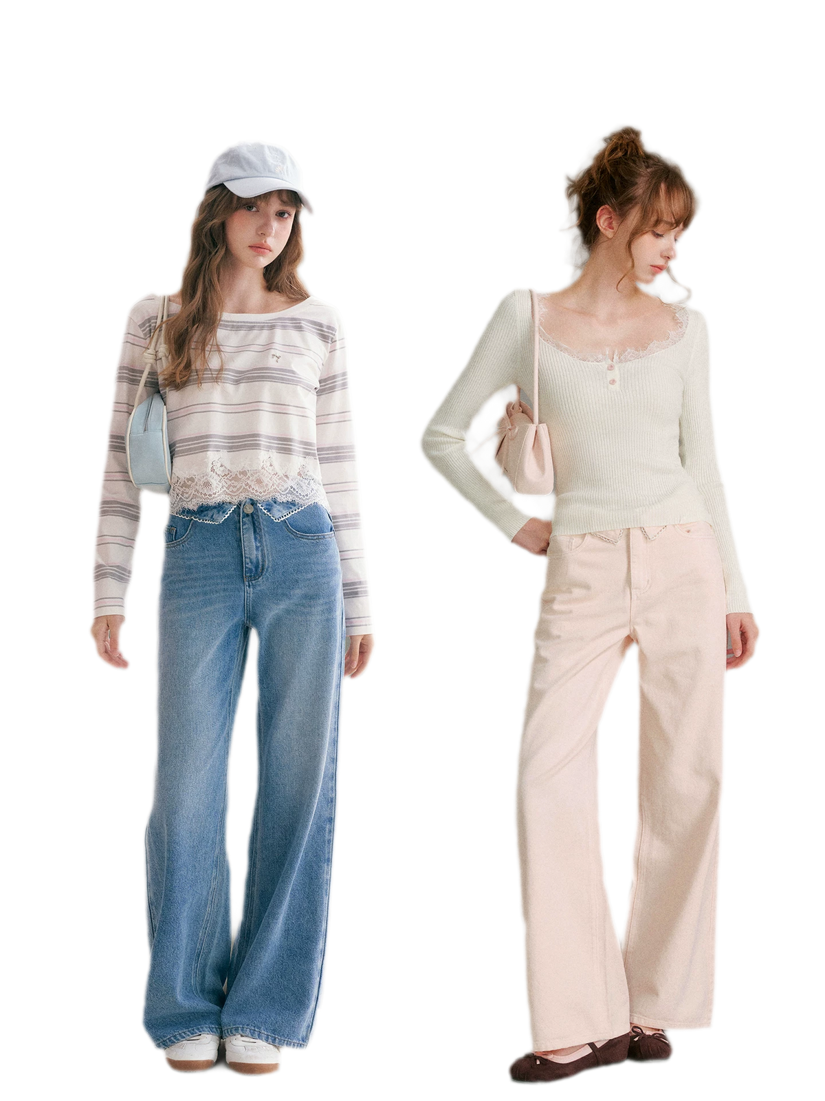 Cotton Lace-Trim Wide-Leg Jeans