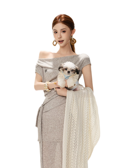 Melange Tie-Waist Skirt Set